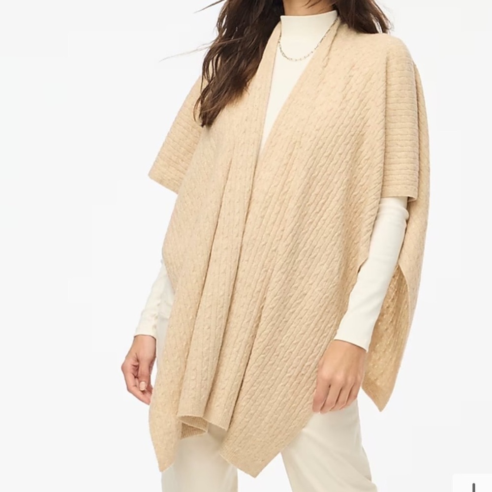 NWT J crew heather brown dove Lightweight cable-knit poncho Small Hole